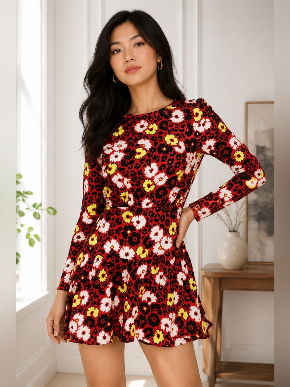 NEW The Kooples Floral Dress – Red/Black/Yellow – French Size 3 / US Large